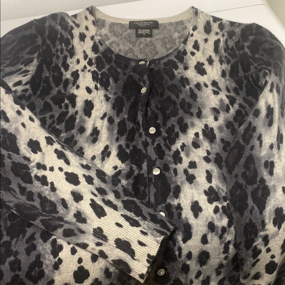 Lord & Taylor Black and White Animal Print Cardigan